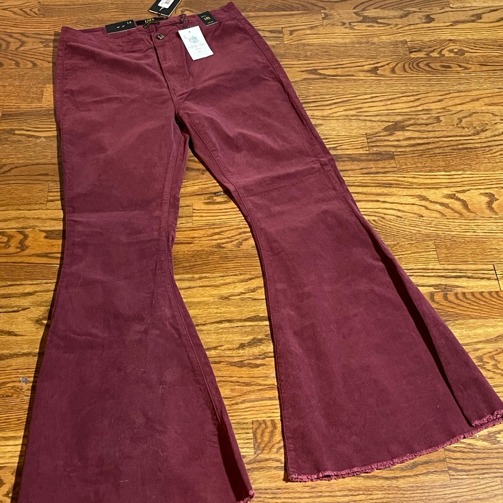 Lucky & Blessed (L&B) size 14 cranberry color corduroy bell jeans.